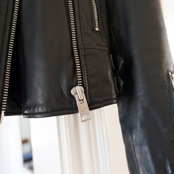 AllSaints Papin Leather Biker Jacket in Black - Picture 8 of 16